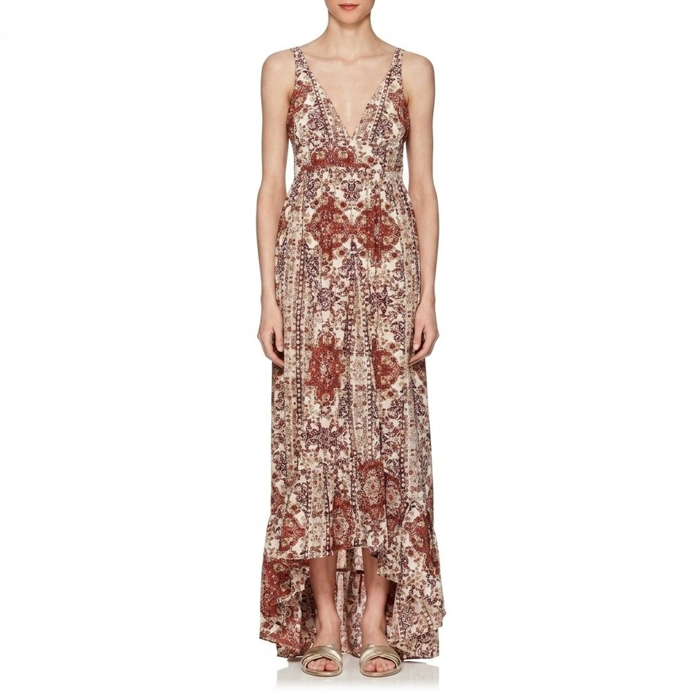 L'AGENCE Rosalina Silk Maxi Dress Red Paisley High-Low Ruffle Boho Size 4